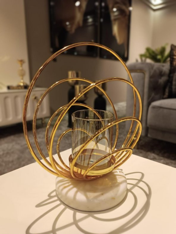 Crearthome Dekoratif Küçük Boy Gold Halka Mumluk SZR-198535 - 7