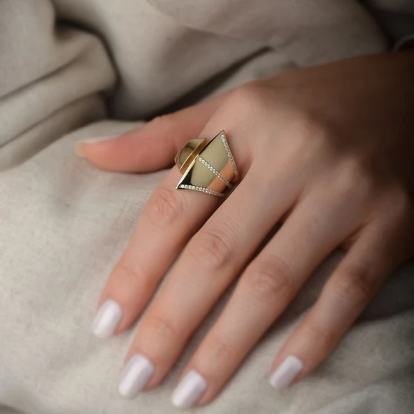 14k Altın Taşlı İtalyan Yüzük - Resim 2