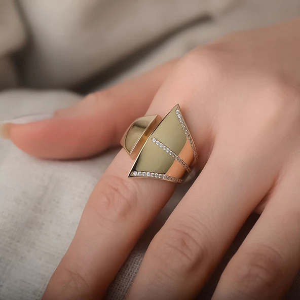 14k Altın Taşlı İtalyan Yüzük - Resim 3