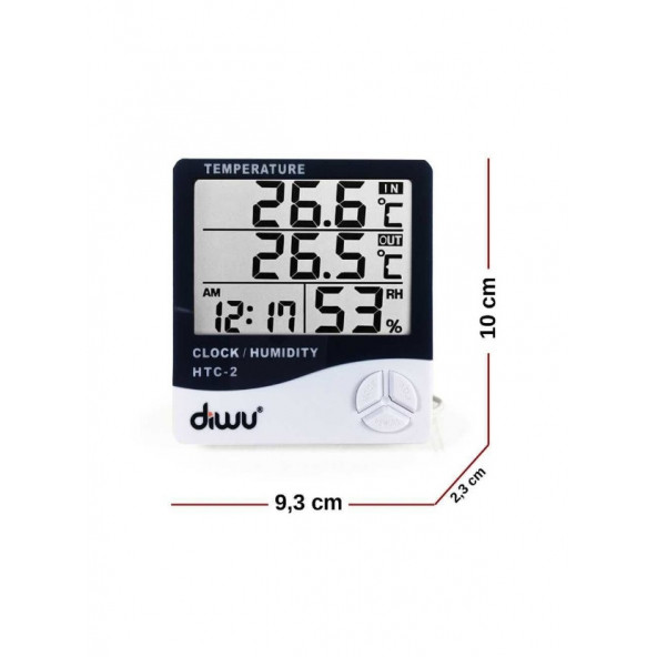 Diwu HTC-2 Problu Termometre Higrometre Nem Ölçer Saat - 4