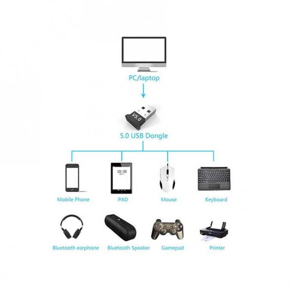 Bluetooth 5.0 Adaptör 5.0 Mini Dongle USB Alıcı Verici - 5