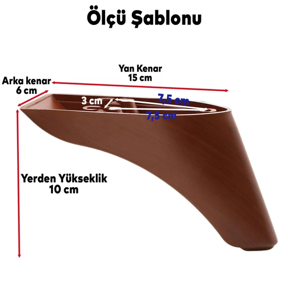Göknar Lüks Mobilya Kanepe Tv Ünitesi Koltuk Ayağı 10 Cm Kahverengi Ahşap Desenli Baza Ayakları - Resim 3