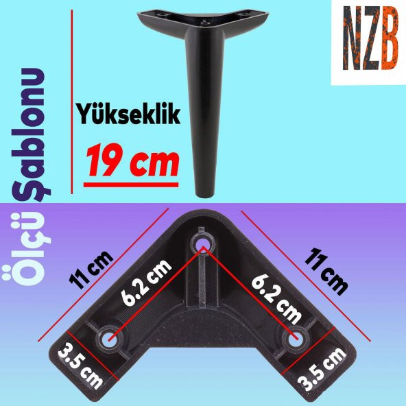Lüks Mobilya Kanepe Sehpa TV Ünitesi Koltuk Ayağı 19 cm Siyah Baza Ayak - Resim 2