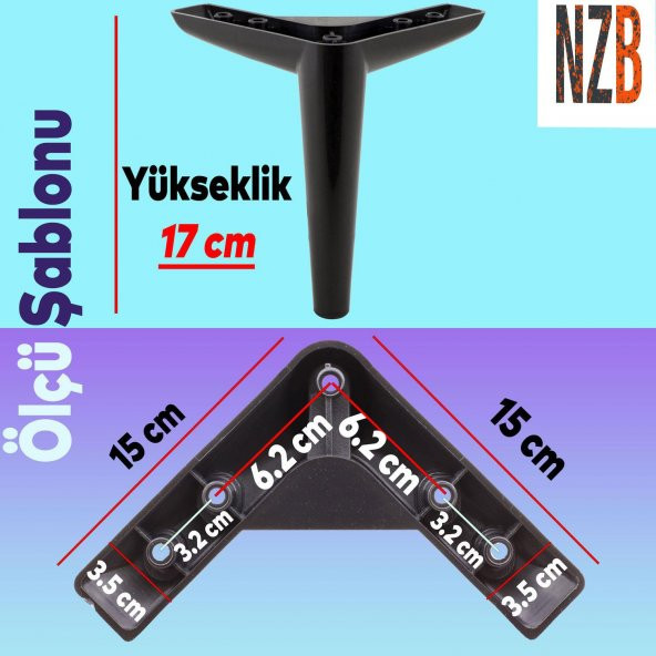 Lüks Mobilya Kanepe Sehpa TV Ünitesi Koltuk Ayağı 17 cm Siyah Baza Ayak - 2