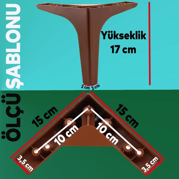 Sedef Lüks Mobilya Kanepe Tv Ünitesi Konsol Koltuk Ayağı 17 Cm Kahverengi Baza Ayakları - Resim 4