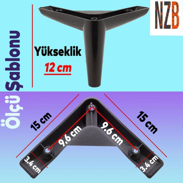 Lüks Mobilya Kanepe Sehpa TV Ünitesi Koltuk Ayağı 12 cm Siyah Baza Ayak - Resim 2