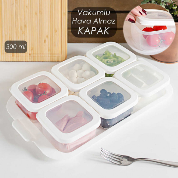 Porsima Tepsili 6lı Kahvaltılık Saklama Kabı Silikon Kapaklı Saklama Kabı Kapaklı Kahvaltılık Beyaz - 2
