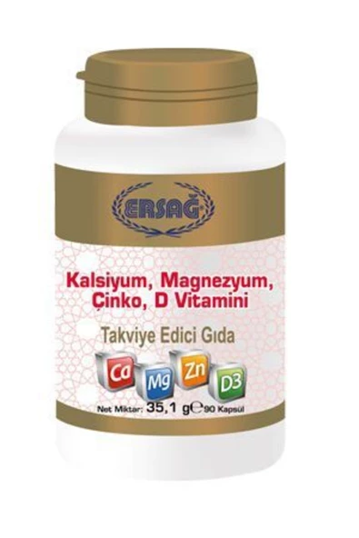 Ersağ Kalsiyum Magnezyum Çinko D Vitamini Gıda Takviyesi 90 Kapsül