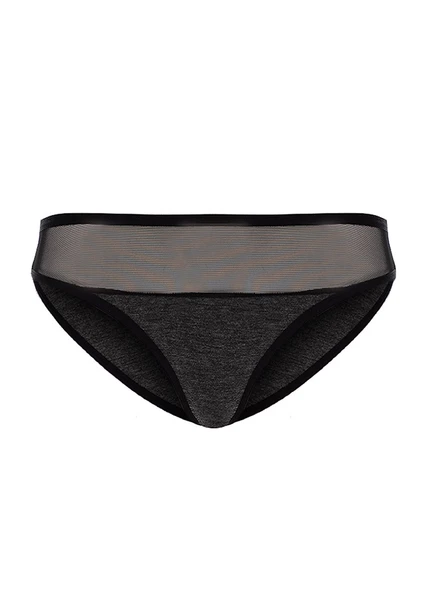 Alışveriş Meydanı Kadın Gri Tül Detaylı Likralı Penye Pamuk Slip Bayan Külot