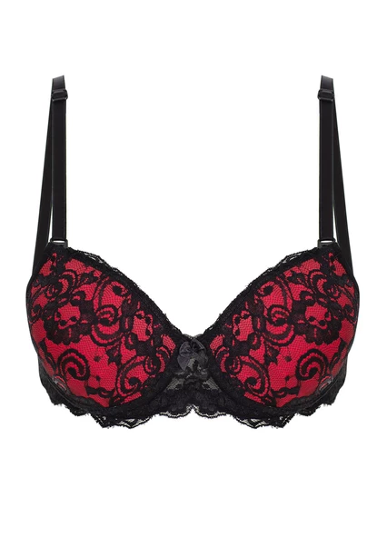 Alışveriş Meydanı Kadın Siyah Kırmızı Dantelli Desteksiz Dolgusuz Balenli Boş Kap Sütyen