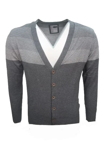 Mcl 16095 Erkek Basic Desenli Önü Düğmeli Hırka - Resim 3