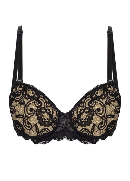 Alışveriş Meydanı Kadın Siyah Ten Dantelli Desteksiz Dolgusuz Balenli Boş Kap Sütyen