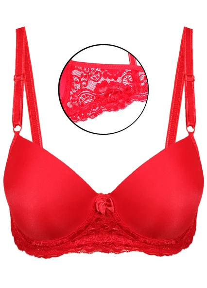 Alışveriş Meydanı Kadın Kırmızı Dantelli Destekli Dolgulu Balenli Sütyen