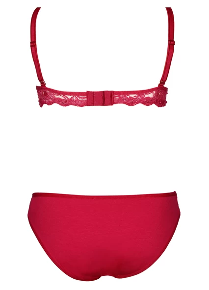 Alışveriş Meydanı Kadın Bordo Dantelli Desteksiz Dolgusuz Sütyen ve Külot Takımı - 2