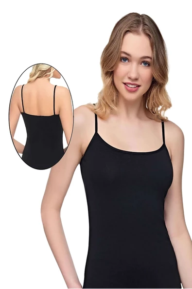 Alışveriş Meydanı Kadın Siyah İnce Askılı Likralı Atlet