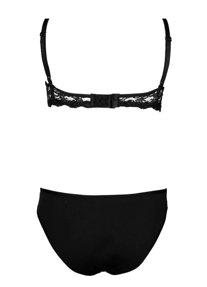 Alışveriş Meydanı Kadın Siyah Kırmızı Dantelli Desteksiz Dolgusuz Sütyen ve Külot Takımı - 2