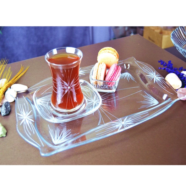 Decocia Dikdörtgen Cam Kahve ve Sunum Tepsisi Mira Desenli - 3