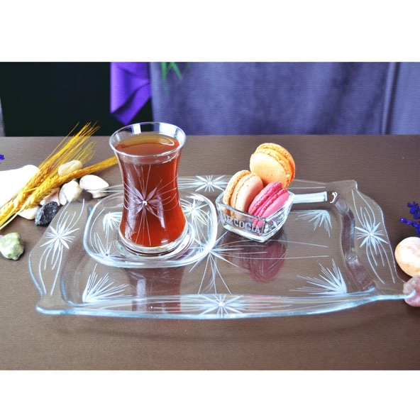 Decocia Dikdörtgen Cam Kahve ve Sunum Tepsisi Mira Desenli - 2
