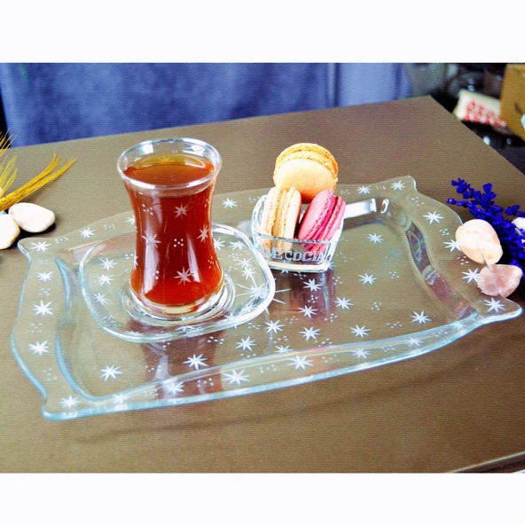 Decocia Dikdörtgen Cam Kahve ve Sunum Tepsisi Sema Desenli - 2