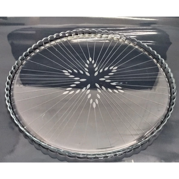 Decocia Yuvarlak Cam Pasta ve Sunum Tepsisi Vega Desenli - Resim 5