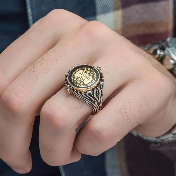 Çift Taraflı Mineli İsimli 925 Gümüş Erkek Yüzük - 3