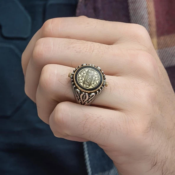 Çift Taraflı Mineli İsimli 925 Gümüş Erkek Yüzük - 9