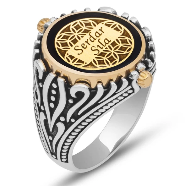 Çift Taraflı Mineli İsimli 925 Gümüş Erkek Yüzük - 4