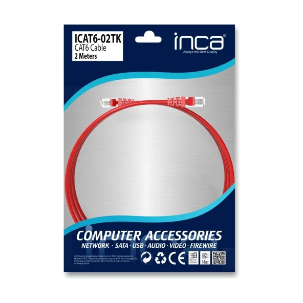 Inca Cat6 2 Metre Kırmızı Patch Kablo Ethernet Kablosu - Resim 7