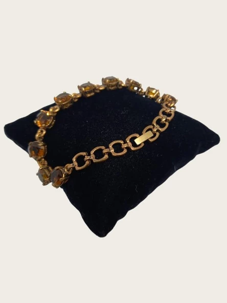 Taşlı Pirinç Bileklik - Bal Rengi - Boy 20 cm - 6