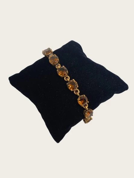 Taşlı Pirinç Bileklik - Bal Rengi - Boy 20 cm - 3