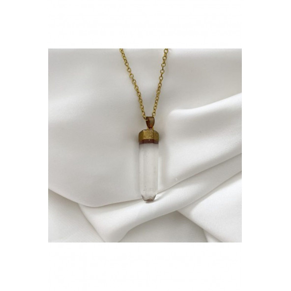Crystal Point Kolye Şeffaf Sarı Zincir