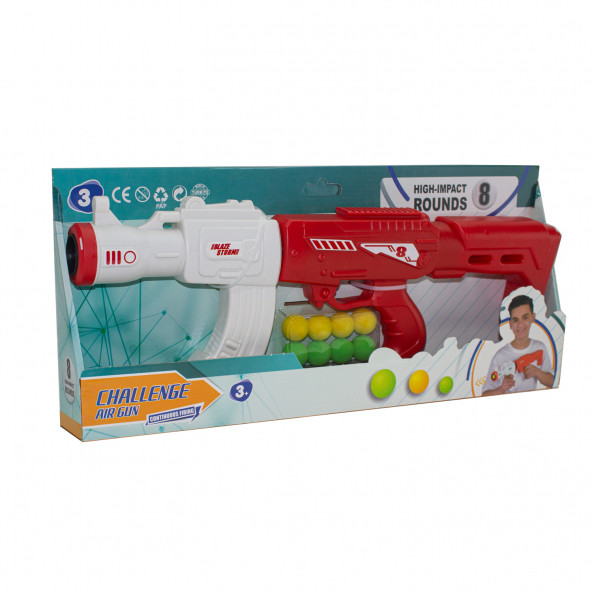 Oyuncak Tüfek Top Atan 50 Cm 8 Adet Mini Top Kırmızı - 2