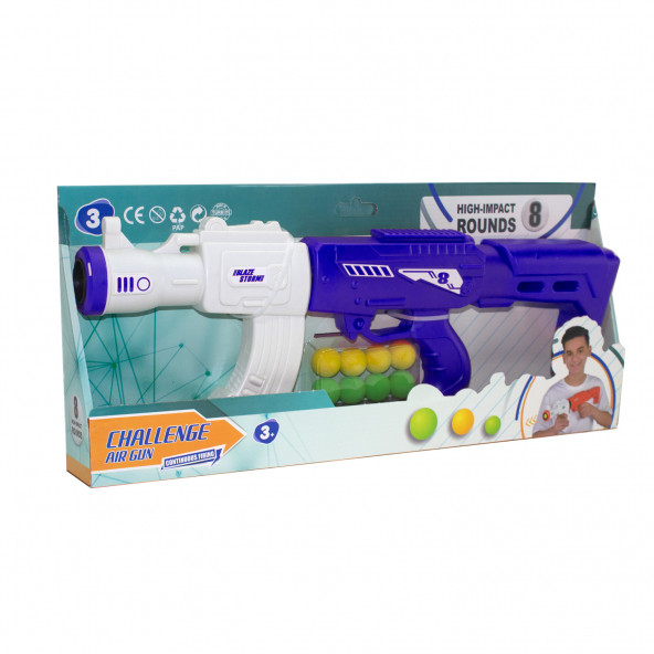 Oyuncak Tüfek Top Atan 50 Cm 8 Adet Mini Top Mavi - 2