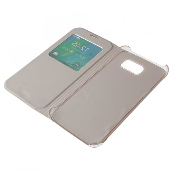 Samsung Galaxy S6 Kılıf S-View Pencereli (Suni Deri) - Beyaz - Resim 5