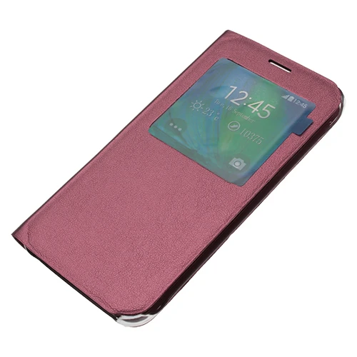 Samsung Galaxy S6 Kılıf S-View Pencereli (Suni Deri) - Bordo - Resim 2