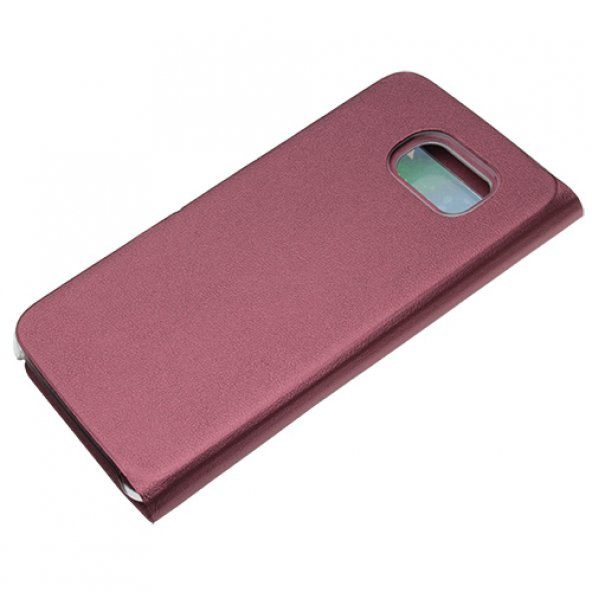 Samsung Galaxy S6 Kılıf S-View Pencereli (Suni Deri) - Bordo - Resim 3