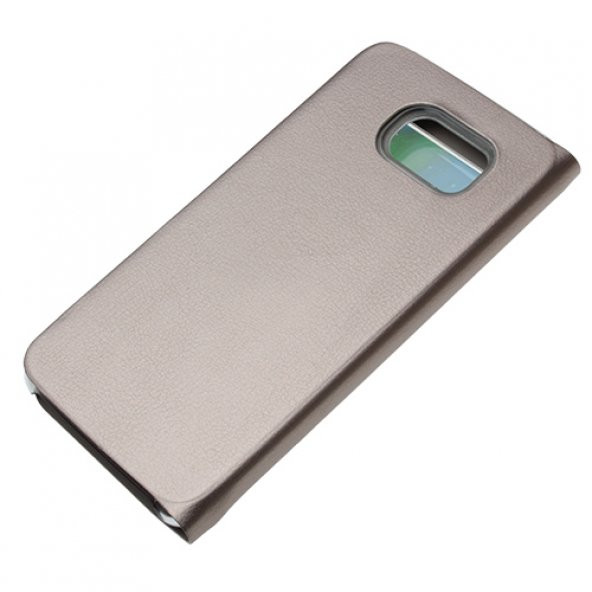 Samsung Galaxy S6 Kılıf S-View Pencereli (Suni Deri) - Altın - Resim 3