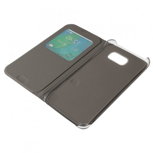 Samsung Galaxy S6 Kılıf S-View Pencereli (Suni Deri) - Altın - Resim 5