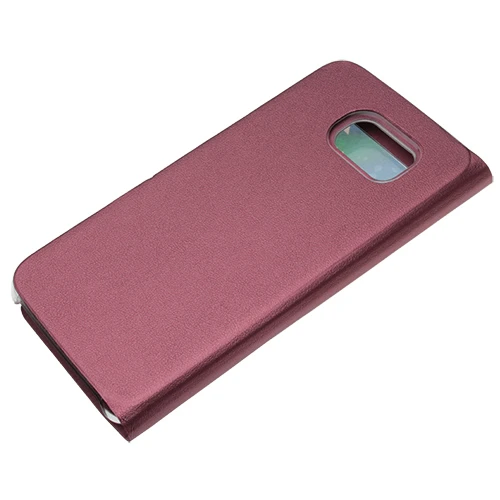 Samsung Galaxy S6 Kılıf S-View Pencereli (Suni Deri) - Bordo - Resim 4
