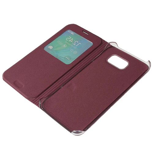 Samsung Galaxy S6 Kılıf S-View Pencereli (Suni Deri) - Bordo - Resim 6