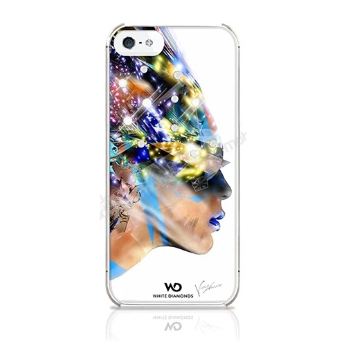 White Diamonds iPhone SE/5S/5 Swarovski Nafrotiti Desenli Kılıf - Beyaz (Outlet)
