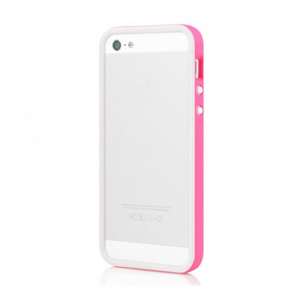 Tavik Apple iPhone SE/5S/5 Kılıf Bumper Beyaz - Pembe PKG1170