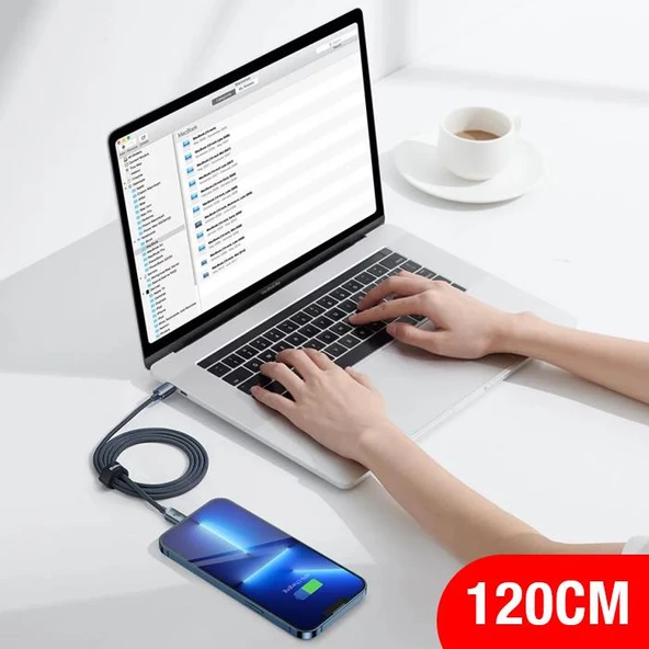 Baseus 20W 1.2metre Type C To Iphone Lightning Ultra Hızlı Şarj ve Data Kablosu,Akım Korumalı Kablo - 7