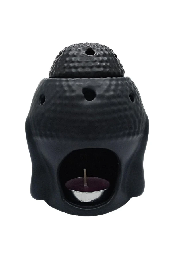 Seramik Buda Buhurdanlık Siyah Mat 13cm - 9