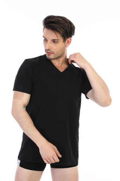 Çift Kaplan Erkek Süprem V Yaka Fanila Atlet Tişört Siyah 945