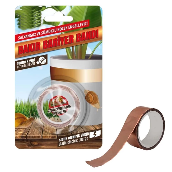 Salyangoz ve Sümüklü Böcek Engelleyici Statik Elektirik Yüklü Bakır Bariyer Bandı 18mmx2mt ürün görseli