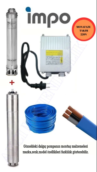Impo Sk 415/08 Krom Başlıklı Derin Kuyu  3 Hp Monofaze Motorlu 20 mt Kablolu Panolu Dalgıç Pompa ürün görseli