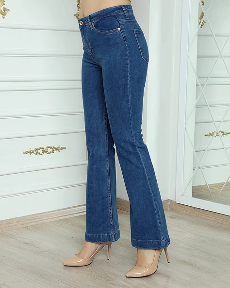 Mavi İspanyol Paça Likralı Bayan Pantolon 8777 - 2