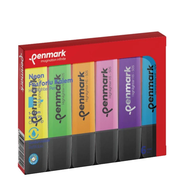 Penmark Fosforlu Kalem 6 Lı Karışık Neon Renk İşaretleme Kalemi (12 Adet 6 Lı Paket)