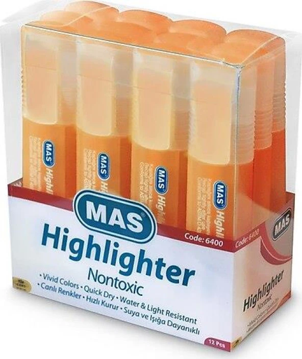 Mas Fosforlu Kalem Pastel Turuncu Fosforlu İşaretleme Kalemi (12 Li Paket)